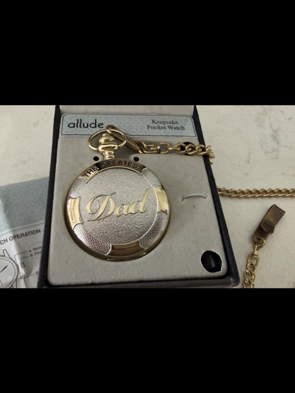 Allude Keepsake "Greatest Dad" Pocket Watch | Chain, Box & Instructions